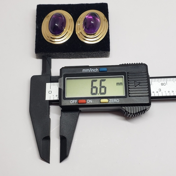 14K Yellow Gold Amethyst Cabochon Earrings - Picture 8 of 8